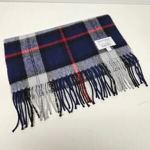 Edinburgh Lambswool Plaid Red White Blue Fringe Scarf